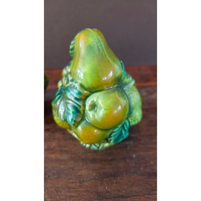 1960s Inarco E2604 Green Majolica-Style Fruit Salt and Pepper Shakers — Pair For Sale - Image 10 of 14