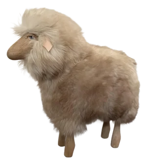Lalanne Style Carved Wood and Fur Sheep Stool or Statue