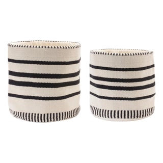 Striped Woven Cotton Basket (Set of 2) For Sale