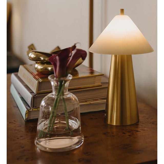 2020s Matthew Izzo Home Farley Brass and Alabaster Rechargeable Table Lamp For Sale - Image 5 of 5