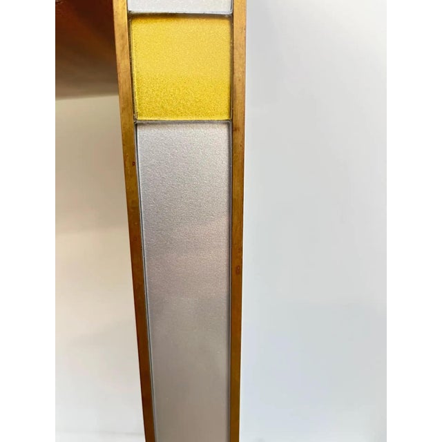 1970s Vintage Italian Art Deco Design Silver White Gold Glass 2-Drawer Console For Sale - Image 11 of 11