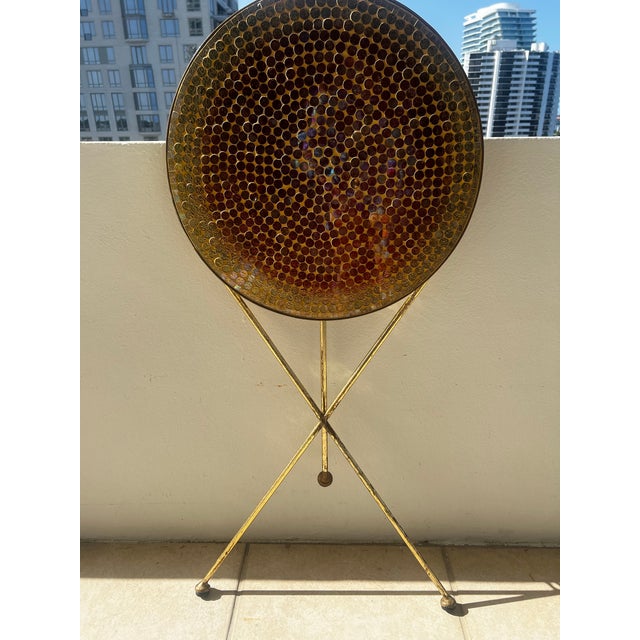 Sculpture Materials 1960s Italian Gold Gilt Folding Mosaic Side Drink Table | Handcrafted Glass Tile Top | Hollywood Regency For Sale - Image 7 of 8