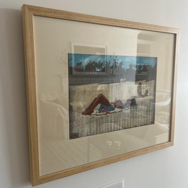 Vintage 1970s Pastel Painting of Sun Bathers For Sale - Image 10 of 10