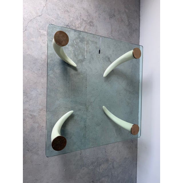 White Vintage Faux Elephant Tusk & Brass Cup Glass Coffee Table For Sale - Image 8 of 12