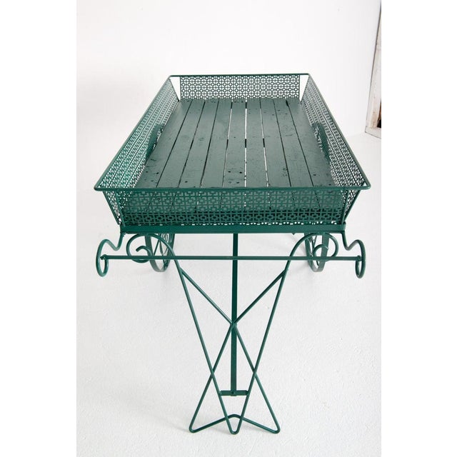 Vintage Large Green Wood and Metal Garden Flower Cart For Sale - Image 4 of 13