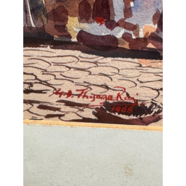 Black G. D. Thyaga Raj Street Scene, a Bundi Original Watercolor Painting, Circa 1968 For Sale - Image 8 of 12