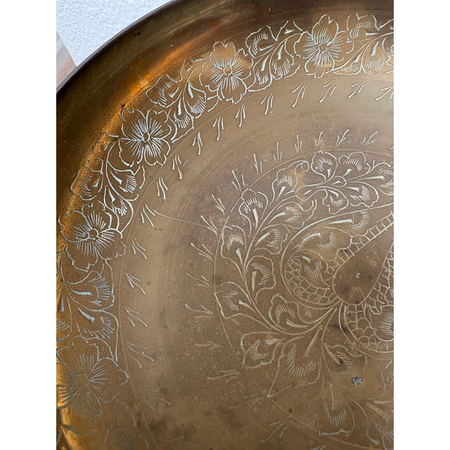 1970s Vintage Etched French Floral Brass Pedestal Bowl For Sale - Image 5 of 11