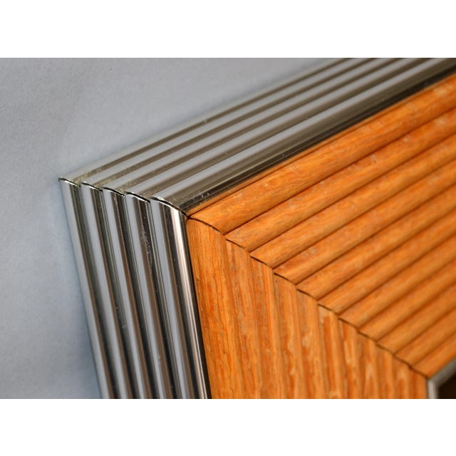 Brown Mid-Century Modern Rectangular Chrome & Bamboo Wall Mirror For Sale - Image 8 of 13