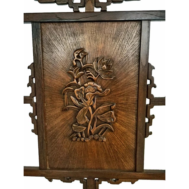 Wood 1970s Vintage Hand Carved Rosewood Shoji Screen Room Divider For Sale - Image 7 of 11