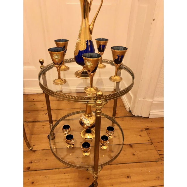 Antique Style Round Brass Bar Cart with Smoked Glass Tops, 1950s For Sale - Image 11 of 15