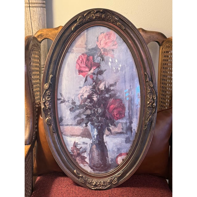 Antique Oval Gesso Frame With Floral Print (C. 1890-1915) For Sale - Image 12 of 12
