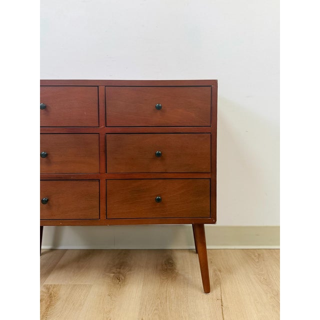 Late 20th Century MCM Style Six Drawer Chest, Mid Century Modern Wood Storage For Sale - Image 5 of 11