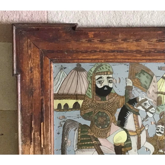 Large 19th-Century Persian Qajar Dynasty Reverse Glass Painting – Battle Encampment Scene For Sale In Washington DC - Image 6 of 12