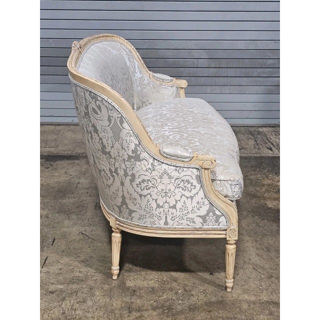 Blue Late 20th Century Stickley Louis XVI Style Enamel Painted Blue Damask Upholstered Canapé Settee For Sale - Image 8 of 13