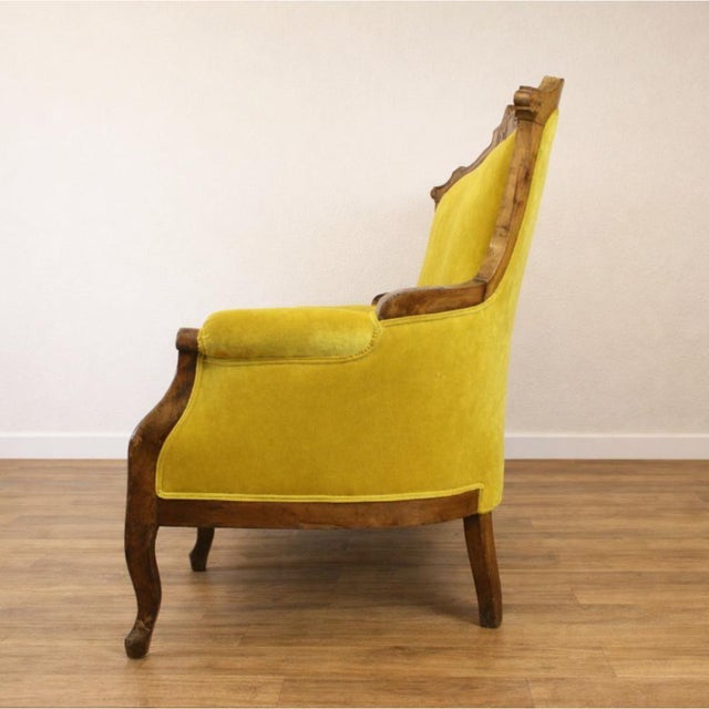 Art Nouveau Walnut and Velvet Sofa, Spain, Early 20th Century For Sale - Image 4 of 10