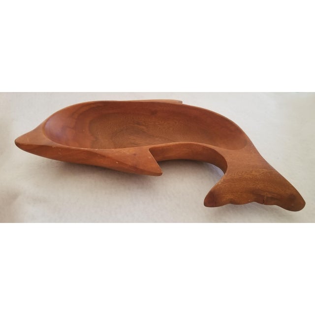 Coastal Vintage Camaru Teak Dolphin Nut Bowl For Sale - Image 3 of 5