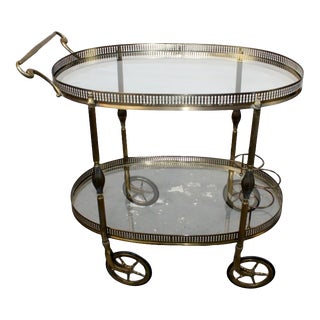 French Mid Century Brass and Glass Bar Cart For Sale