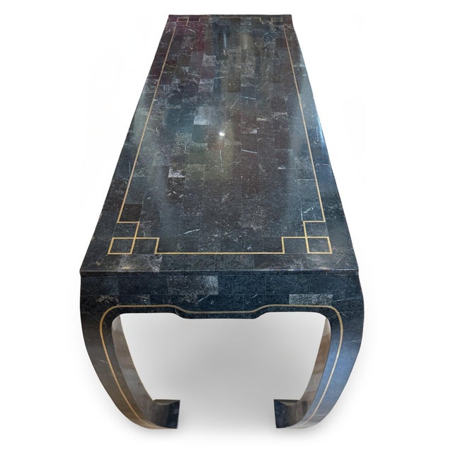 Late 20th Century Attributed Maitland-Smith Hollywood Regency Tessellated Stone Console Table With Brass Inlay For Sale - Image 10 of 13