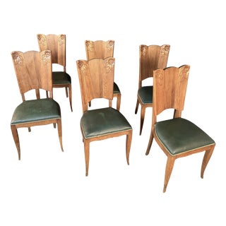 Art Nouveau Dining Chairs in Oak with Carved Rose Motifs, 1920, Set of 6 For Sale