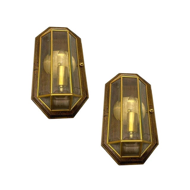 Wooden Brass Sconces, 1970s, Set of 2 For Sale - Image 13 of 13