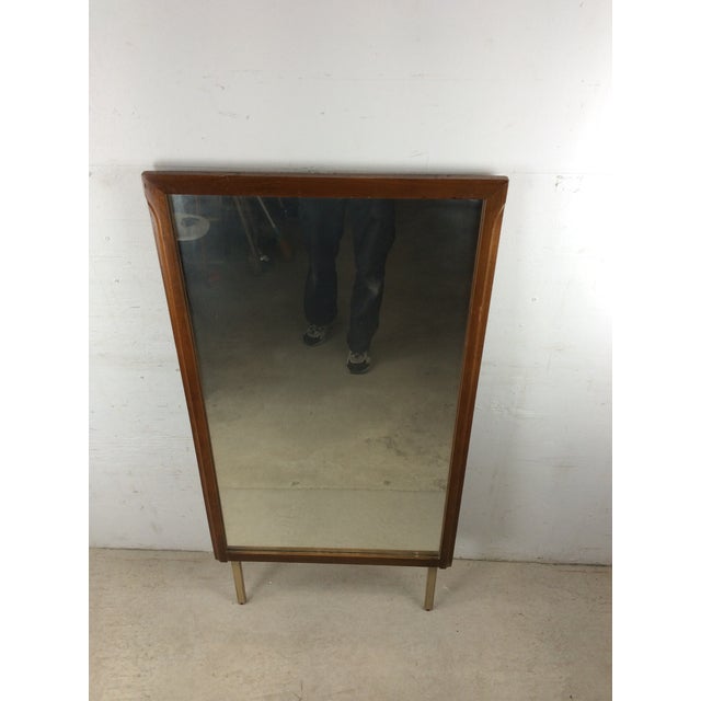 Mid Century Modern Mountable Mirror With Walnut Frame For Sale - Image 4 of 16