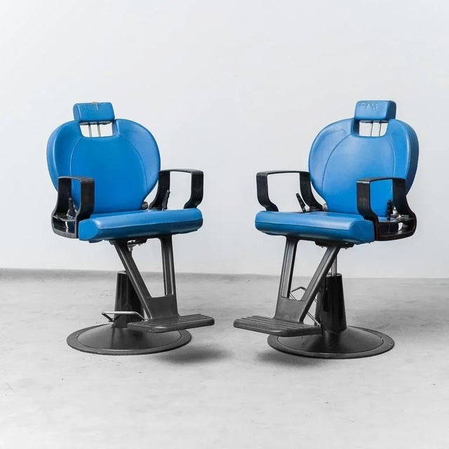Set of Blue Eco-Leather Barber Chairs, 1980s For Sale - Image 13 of 13