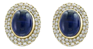 AGL Certified Natural Ceylon Sapphire Cabochon Stud / Clip Earring 18 Kt Gold