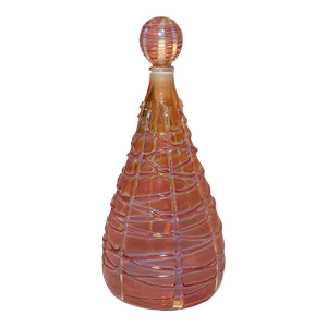 Vintage Hand Blown Art Glass Spun Pink Opal Iridescent Perfume Bottle Sculpture