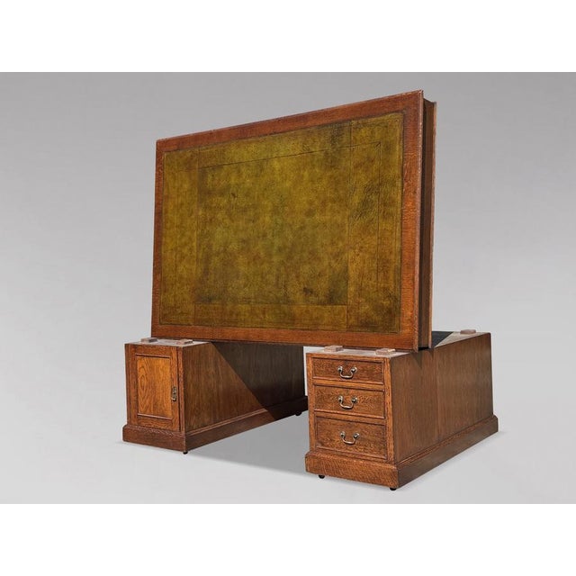 Large Antique Oak Pedestal Partners Desk, 1880 For Sale - Image 3 of 13