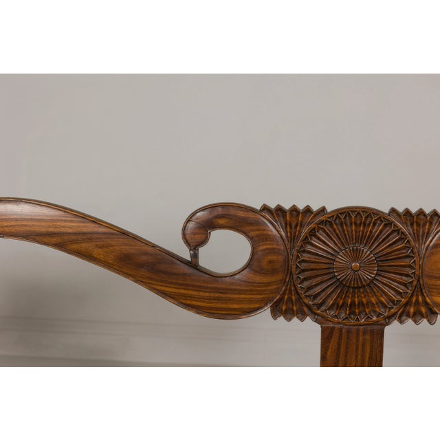 Brown British Colonial Carved and Cane Settee with Swan Neck Back and Scrolling Arms For Sale - Image 8 of 12