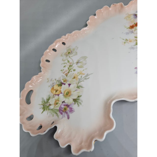 American Vintage German Dresser/Vanity Tray - Irregular Shape - Yellow-Purple Flowers For Sale - Image 3 of 4