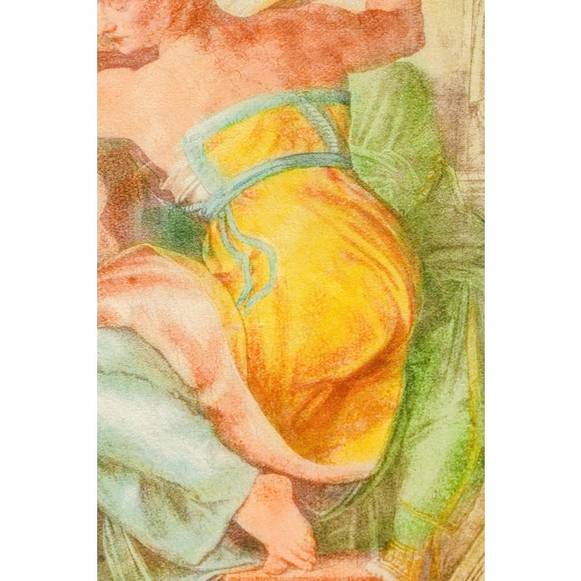 Neoclassical Antique Painted Watercolor Effect Michaelangelo Framed Sistine Chapel Art History Libica Grand Tour For Sale - Image 4 of 17