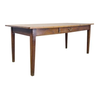Antique French Pine Top & Chestnut Base Farm Table For Sale