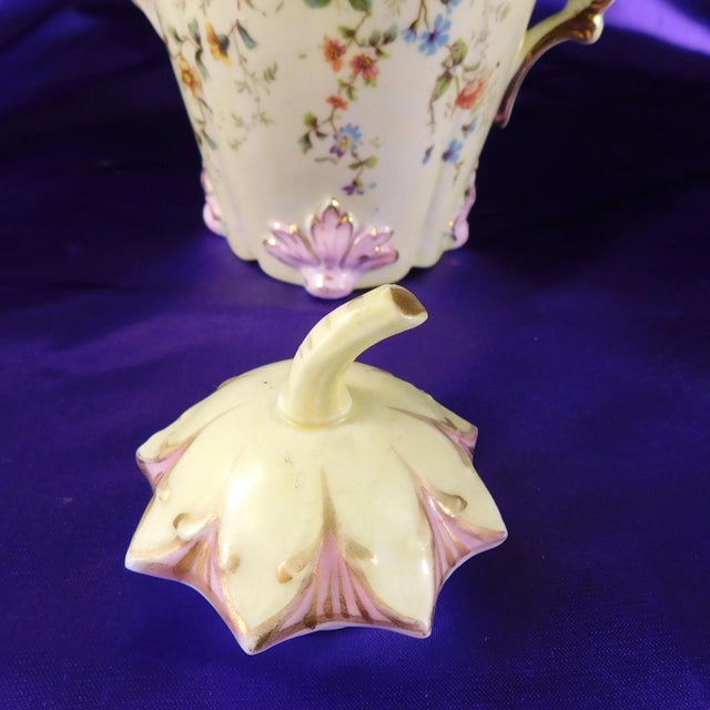 1930s Boho Chic Green and Purple Floral Teapot, Creamer, Milk Jug For Sale - Image 9 of 12