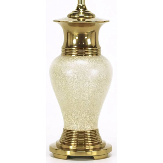Urn Form Brass and Ivory Crackle Glaze Table Lamps - a Pair For Sale - Image 4 of 8