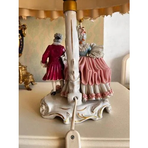 Ceramic Vintage Victorian Dresden Porcelain Lamp, Germany For Sale - Image 7 of 11