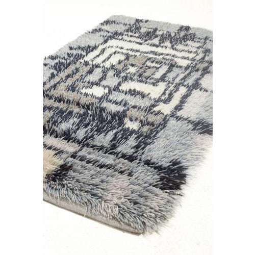 Scandinavian Wool in Black, Grey, and Cream Tones Rya Rug, 1960s For Sale - Image 3 of 5