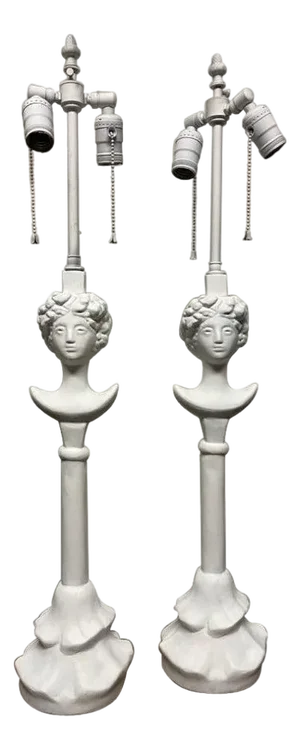 Pair Painted Plaster Table Lamps After Alberto Giacometti, Tete de Femme
