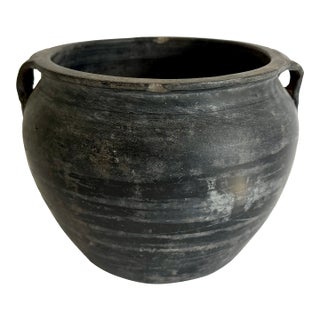 Rustic Black Gray Pottery Vase For Sale