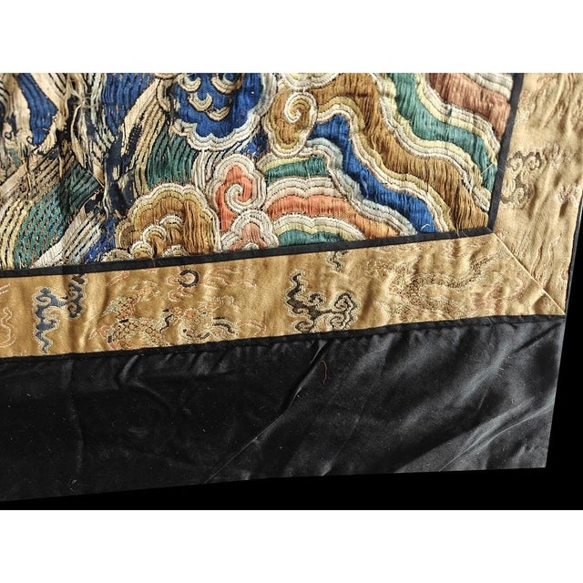 Chinese 1800s Antique Ruyi Clouds Allover Chinese Square Textile Blue Rug For Sale - Image 3 of 9