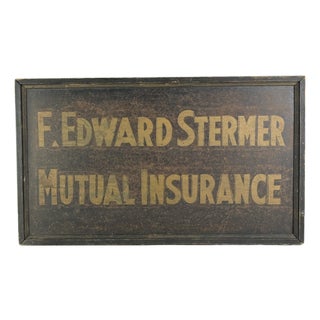 Antique Hand-Painted Double Sided Wood Insurance Trade Sign For Sale