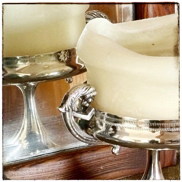 Mid 20th Century 1940s Candle Holder English Silver Plated Rare Lions Handles For Sale - Image 5 of 12