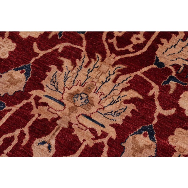 1990s Shabby Chic Ziegler Red Blue Hand-Knotted Wool Rug - 9'3'' X 11'8'' For Sale - Image 5 of 8