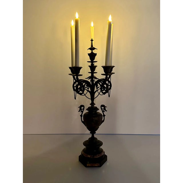 Metal Neoclassical Style Bronze & Marble Candleabra -A Pair For Sale - Image 7 of 12