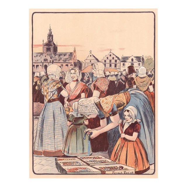 Fernand Piet, A Market in Zeeland, 1898, Original Lithograph For Sale - Image 9 of 9