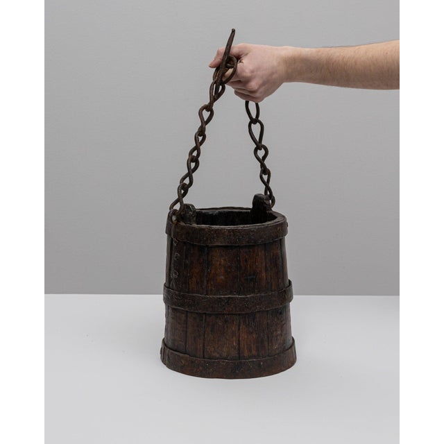 1800s French Primitive Wooden Bucket With Chain For Sale - Image 9 of 18