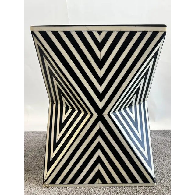 Art Deco Style Black & White Resin Sculptural Side End Table or Stool, a Pair For Sale - Image 4 of 17