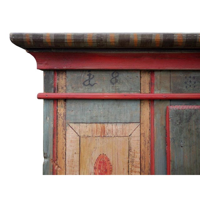 Wood Alpine Blue Floral Painted Cupboard For Sale - Image 7 of 18