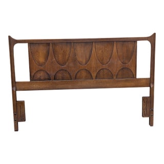 Vintage Attributed Broyhill Brasilia Mid Century Walnut Queen Headboard For Sale