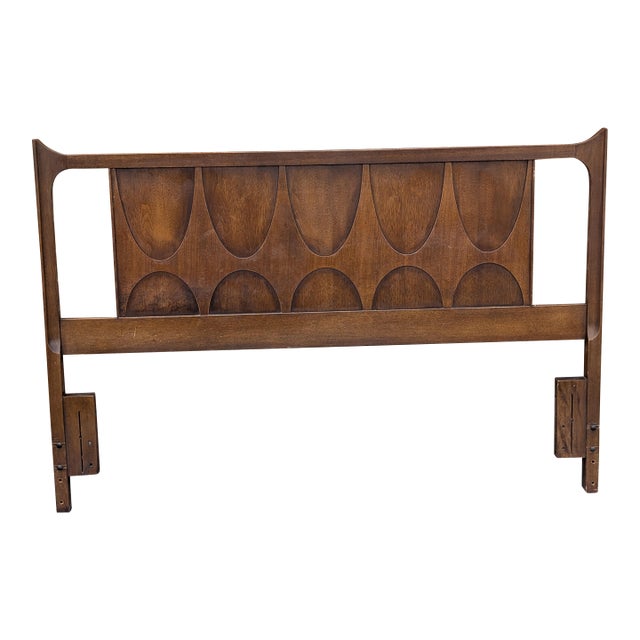 Vintage Attributed Broyhill Brasilia Mid Century Walnut Queen Headboard For Sale